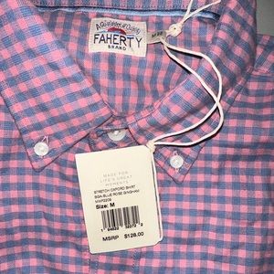 Faherty NWT Stretch Long Sleeve Oxford Shirt Blue Rose Gingham